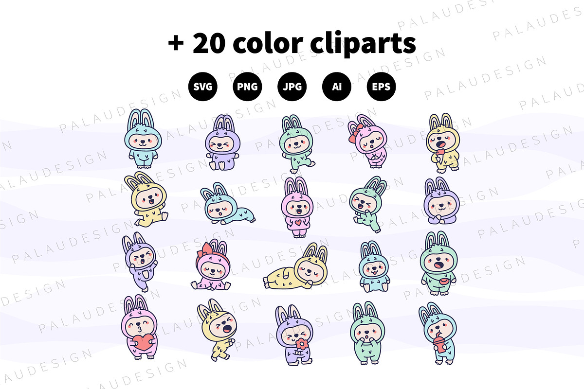 Bunny Monster Clipart Set, an Animal Illustration by Palau (Photo 10 of 12)