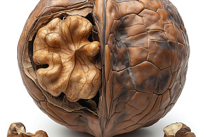 A beautifully cracked open walnut showcasing its intricate inner structure agai, a Background Photo by ImageMir