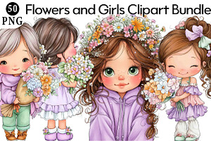 Flowers and Girls Clipart, an Illustration by Daily.Designs