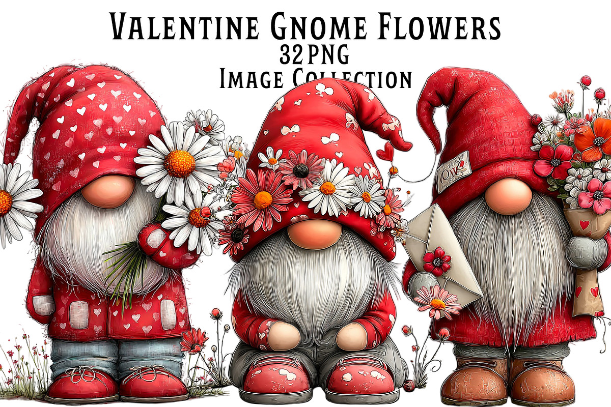 Valentine Gnome with Flowers Clipart, an Illustration by Dream Creation (Photo 1 of 8)