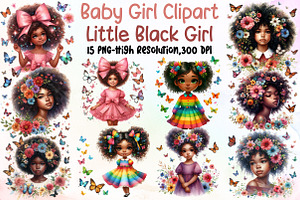 Baby Girl Clipart, Little Black Girl