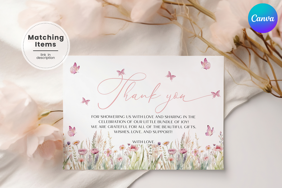 Butterfly Baby Shower Thank You Card, an Invitation Template by Digital_Mind (Photo 1 of 6)