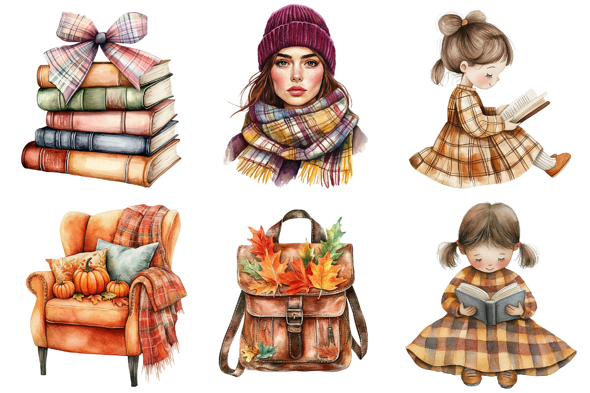 Fall Plaid Bookworm Clipart, a Seasonal Illustration by CitraGraphics (Photo 4 of 6)