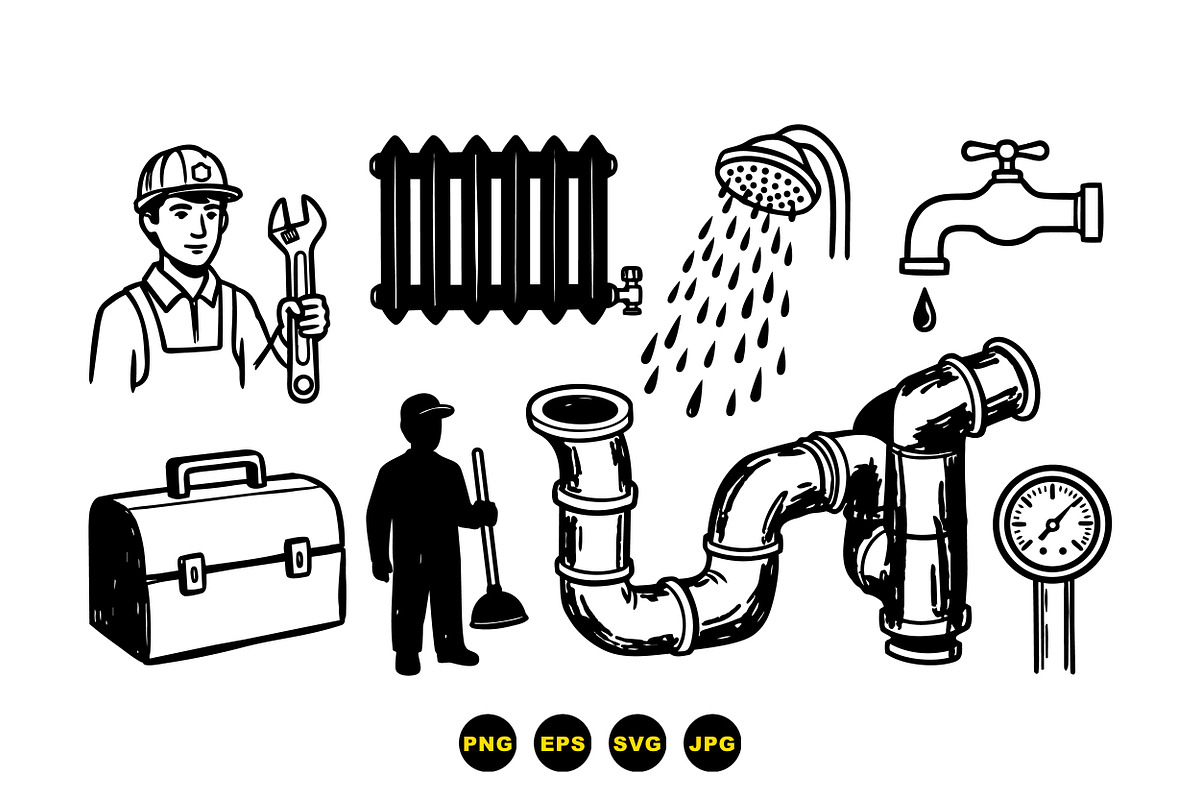 Classic Plumbing Tools Vector Set, an Illustration by designvectx (Photo 3 of 3)