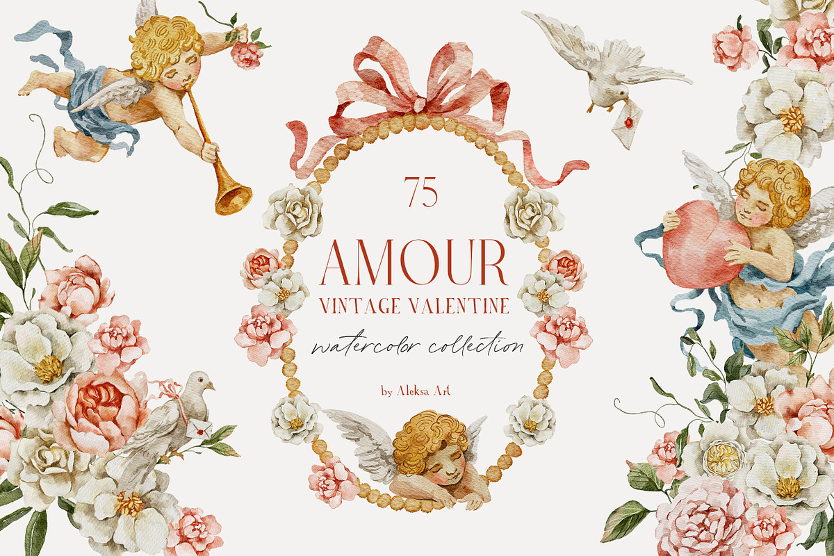 AMOUR - Vintage Valentine, a Seasonal Illustration by AleksaArt (Photo 1 of 14)