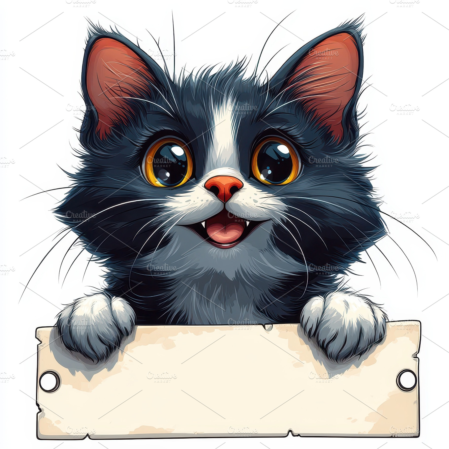 Cute tuxedo cat holding blank sign a, an Animal Photo by Pixeness Studio