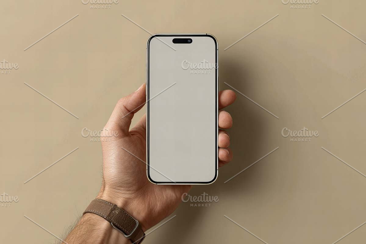 hand holding smart phone with blank, a Templates & Theme by VetalStock