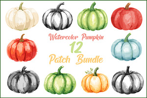 Watercolor Pumpkin Patch Bundle Art, an Illustration by BIPLOB EXPERT