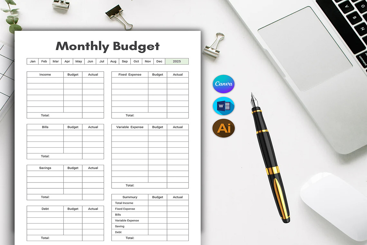Canva Budget Planner, a Stationery Template by DesignDevisers (Photo 1 of 10)