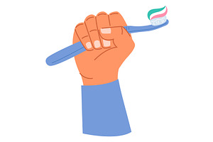 Hand holds toothbrush with, an Object Illustration by Vectorbuum