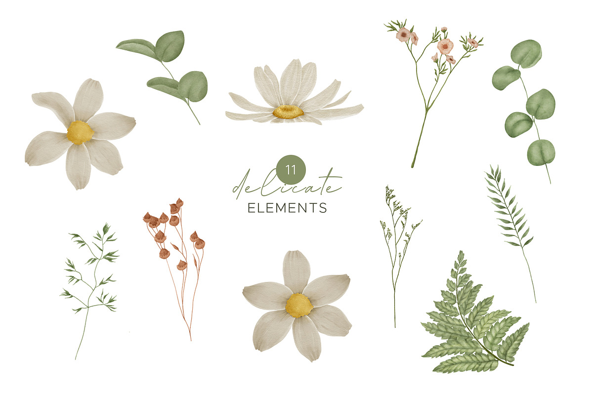 Watercolor wild flowers greenery, an Illustration by MariGraphic boutique (Photo 9 of 11)