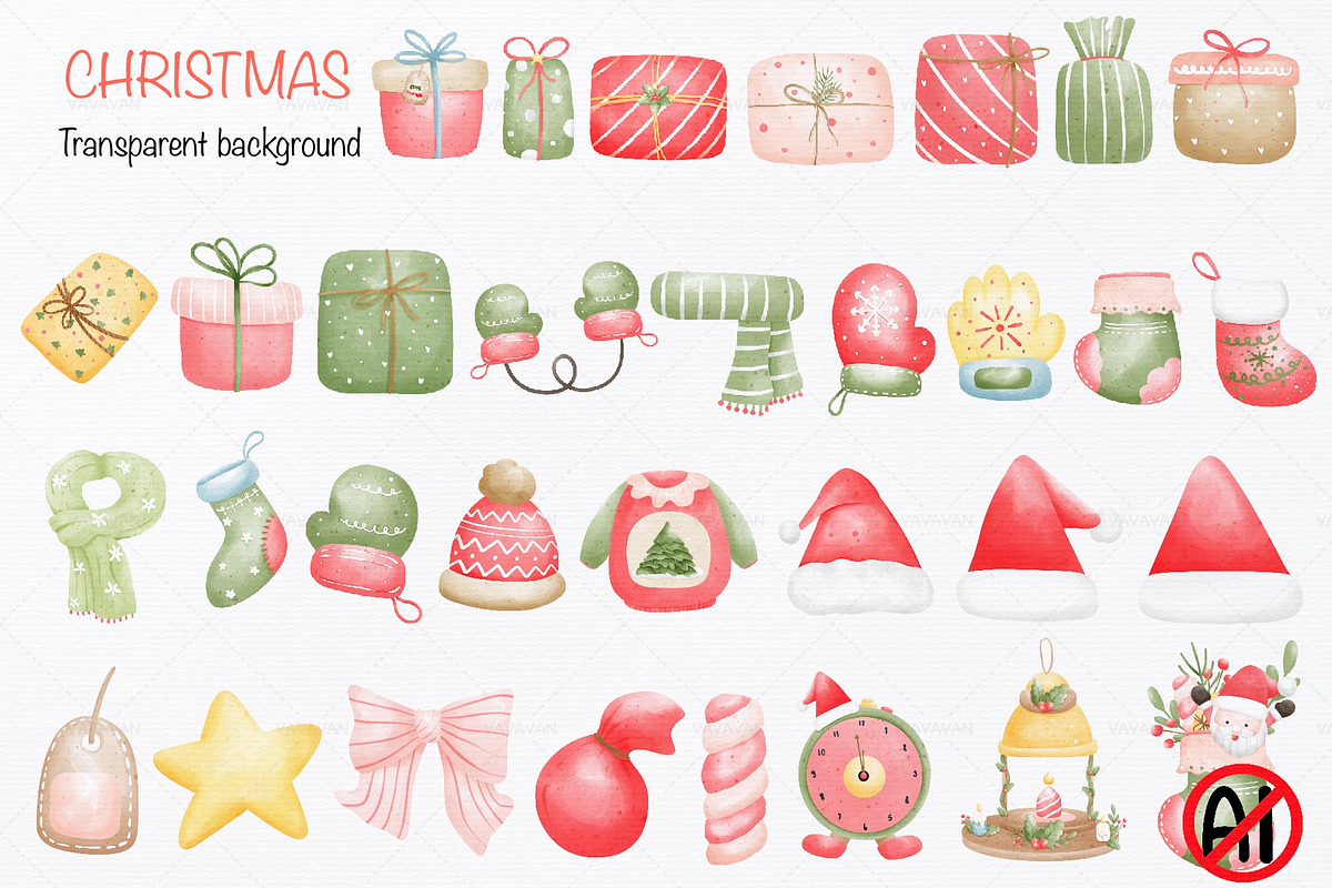 Merry Christmas watercolor clip art, a Seasonal Illustration by Vavavan Artwork (Photo 4 of 5)