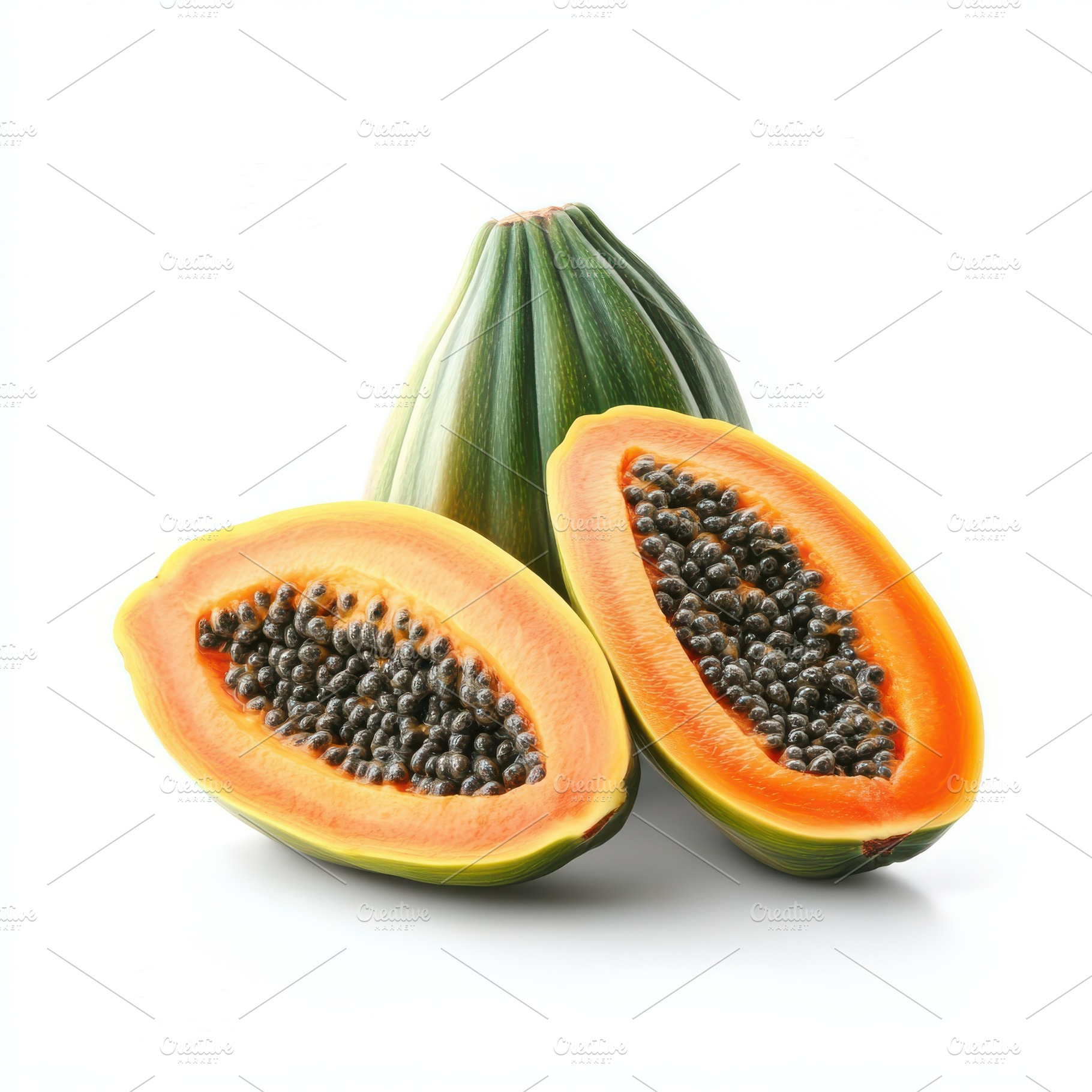 Slice fresh papaya fruit and green l, a Food & Drink Photo by Pixeness Studio