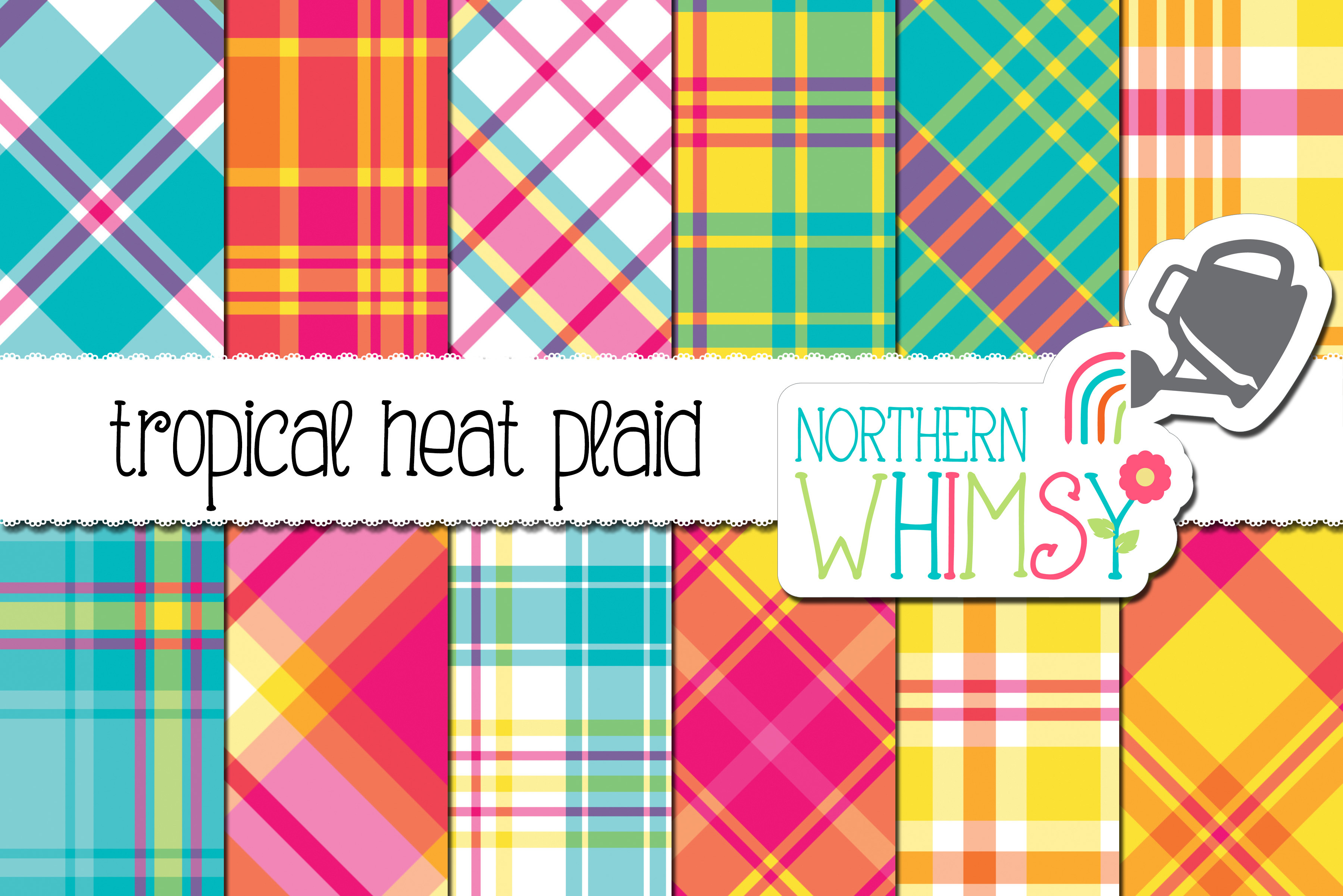 Tropical Heat Summer Plaid, a Pattern Graphic by Northern Whimsy Design