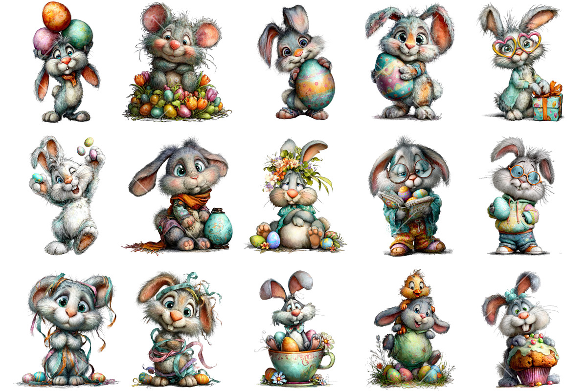 Whimsical Easter Bunny Clipart, an Illustration by OK Design (Photo 3 of 6)