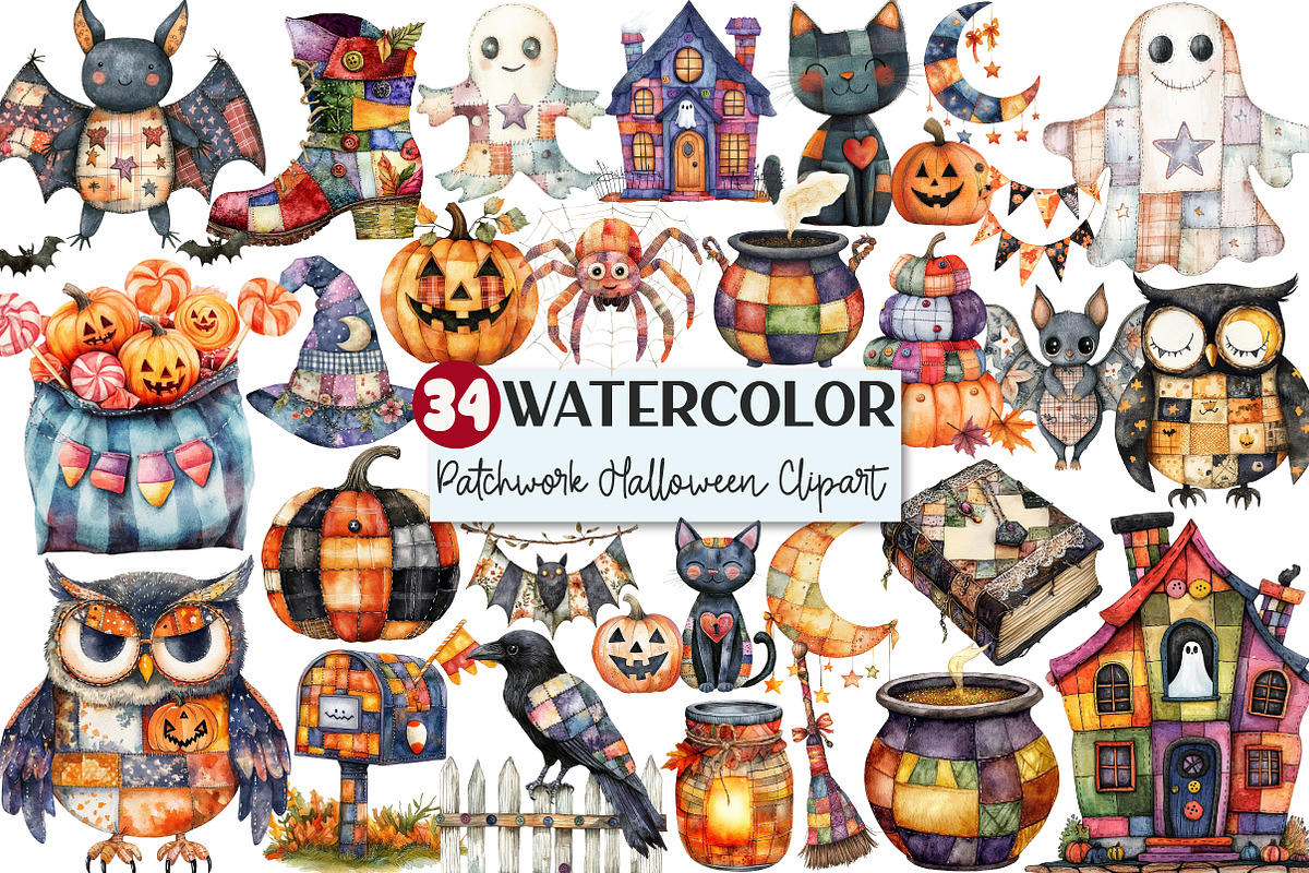 Patchwork Style Halloween Clipart, an Illustration by Rose Art (Photo 1 of 7)