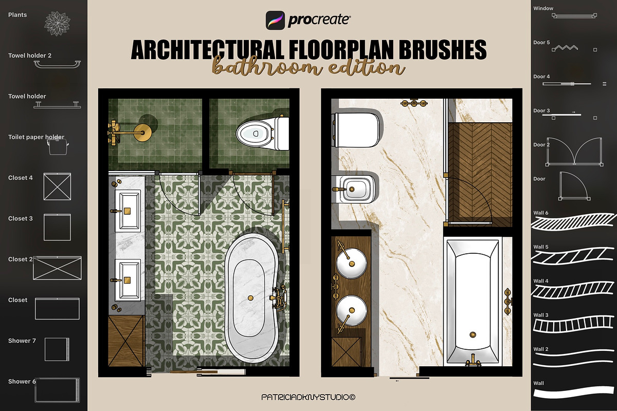 Procreate bathroom floorplan brushes, a Brush Add-On by PDknyStudio (Photo 1 of 6)