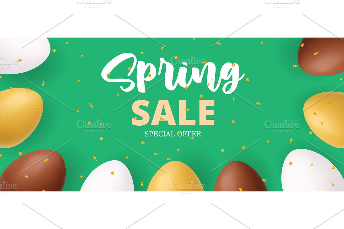 Spring sale Easter banner with eggs, an Object Illustration by GraphiShop