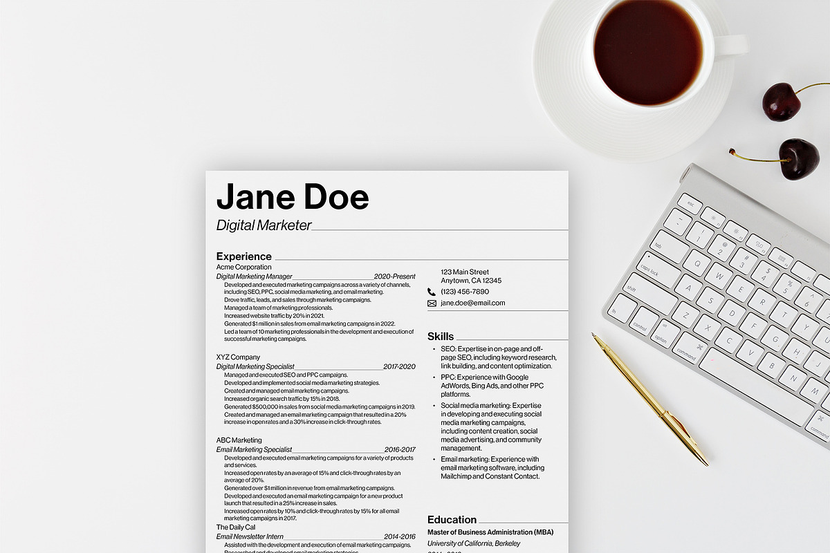 Clean Lines Modern Resume Template, a Resume Template by Helen Thompson Design (Photo 1 of 2)