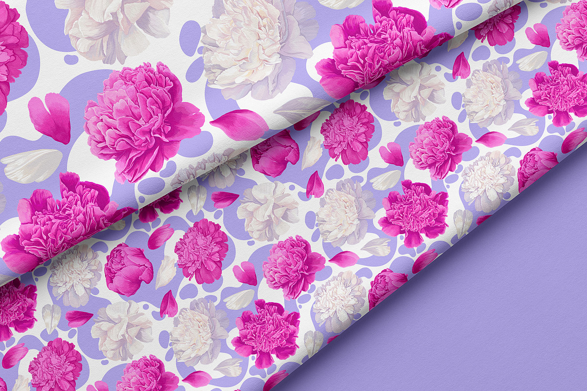 Peonies & Colored Splashes, a Pattern Graphic by MarynaPetrovska (Photo 3 of 11)