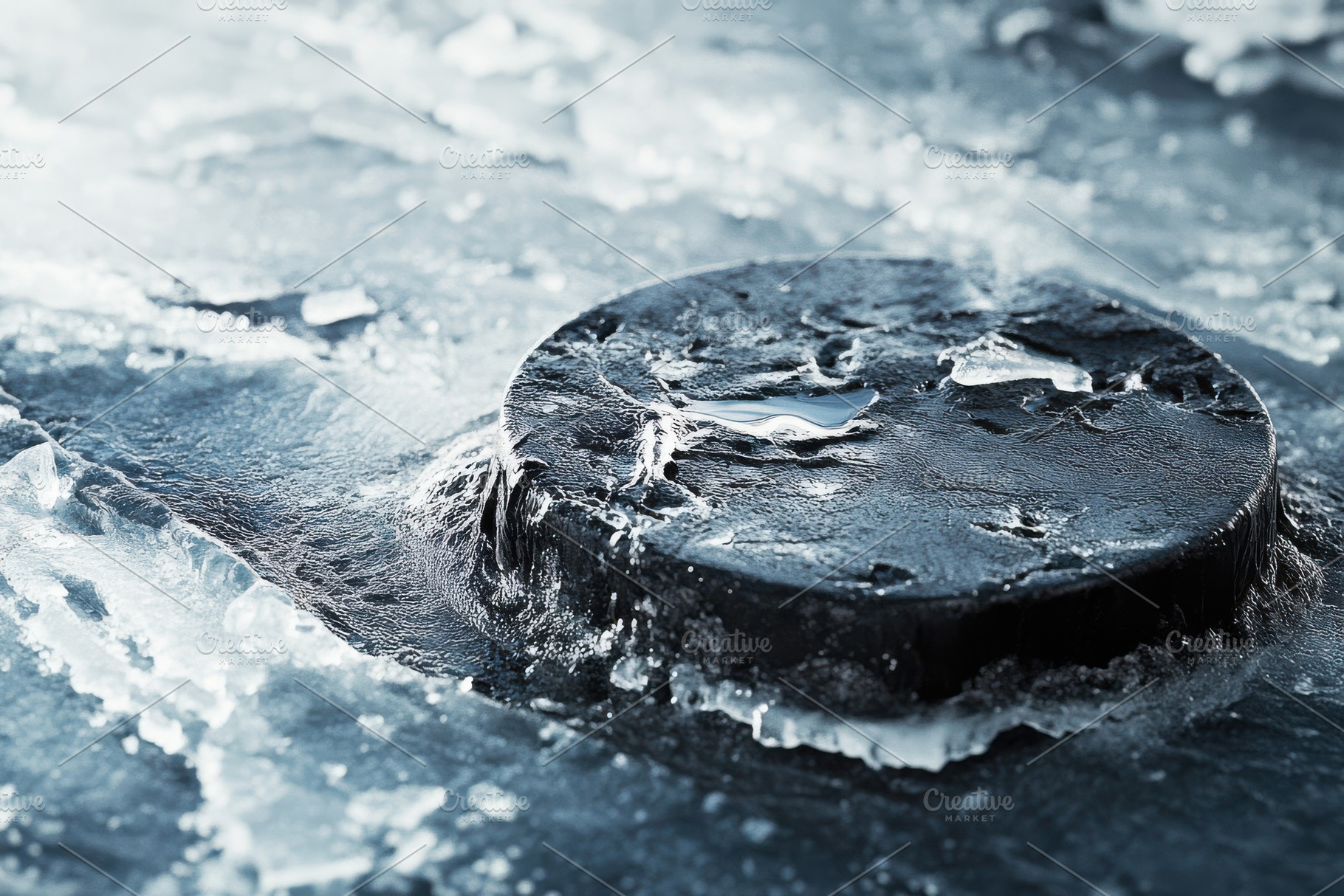 Frozen Hockey Puck Winter Ice Sport, a Background Photo by Pixeness Studio