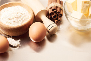 Baking ingredients on light