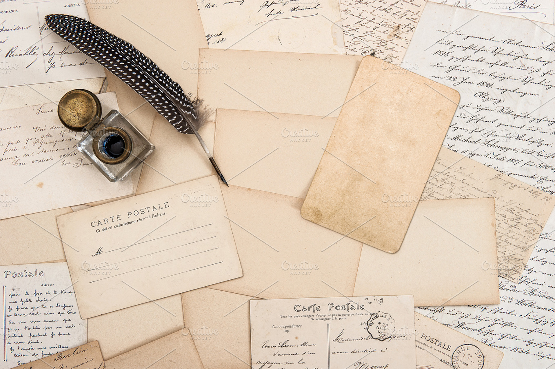 Old letters vintage postcards stock photo containing letter and postcard, a Business Photo by LiliGraphie