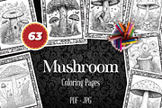 Mushroom Coloring Pages Set 63 Pages, a Food Illustration by Blue Digital Studio (Thumbnail 1 of 4)