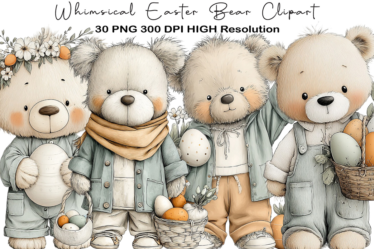 Whimsical Easter Bear Clipart, an Illustration by Black Bird Studio (Photo 1 of 5)