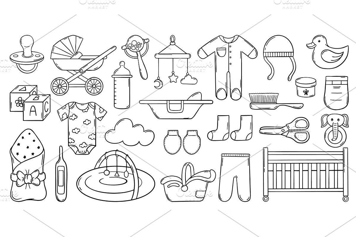 Babies accessories doodle style, an Illustration by Valerie Bodnar