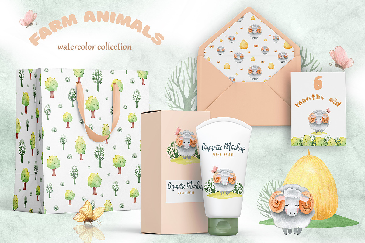 FARM ANIMALS watercolor set, an Animal Illustration by LenArt (Photo 16 of 17)
