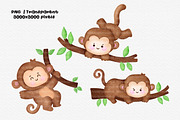 Watercolor Cute Monkey PNG Bundle, an Animal Illustration by Nattapohncha (Thumbnail 2 of 4)