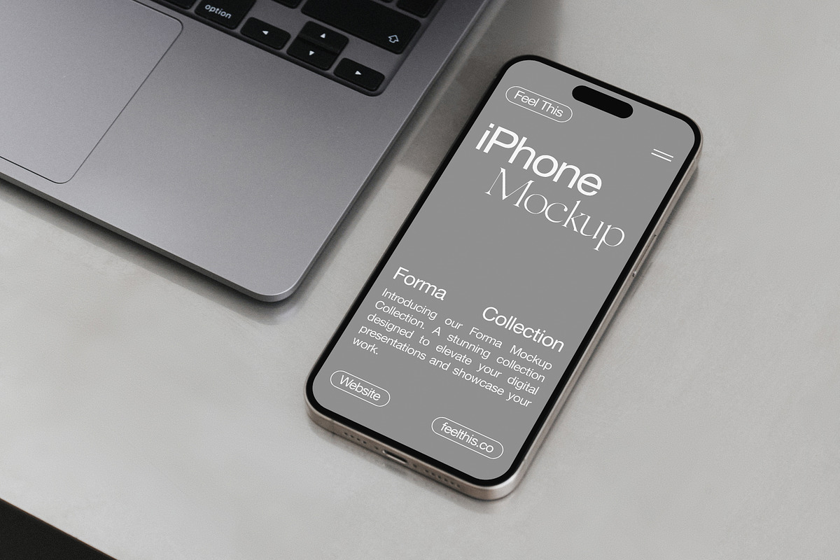 iPhone 16 Pro & MacBook Mockup PSD, an iPhone Mockup by Feel This (Photo 2 of 3)