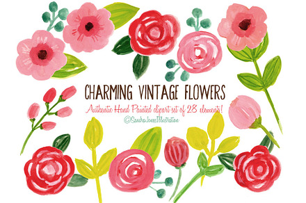 Watercolor Vintage Flowers