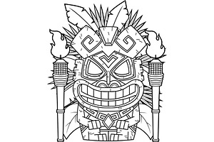 Happy Tiki Mask Coloring Page, an Illustration by HitToon