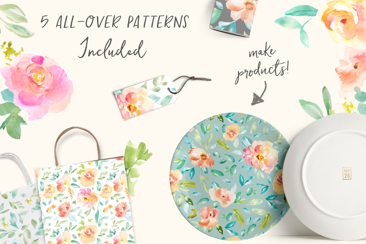 Peonia Watercolor Design Set, an Illustration by Angie Makes (Photo 3 of 9)