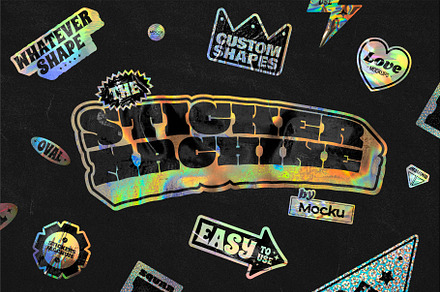 Holographic Sticker Mockup Machine, a Print Template by Mocku