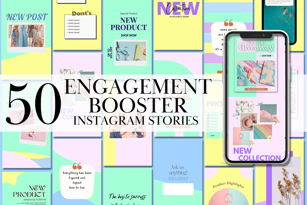 50 Instagram Story Templates Pastel, a Social Media Template by Daily Creative (Photo 1 of 5)