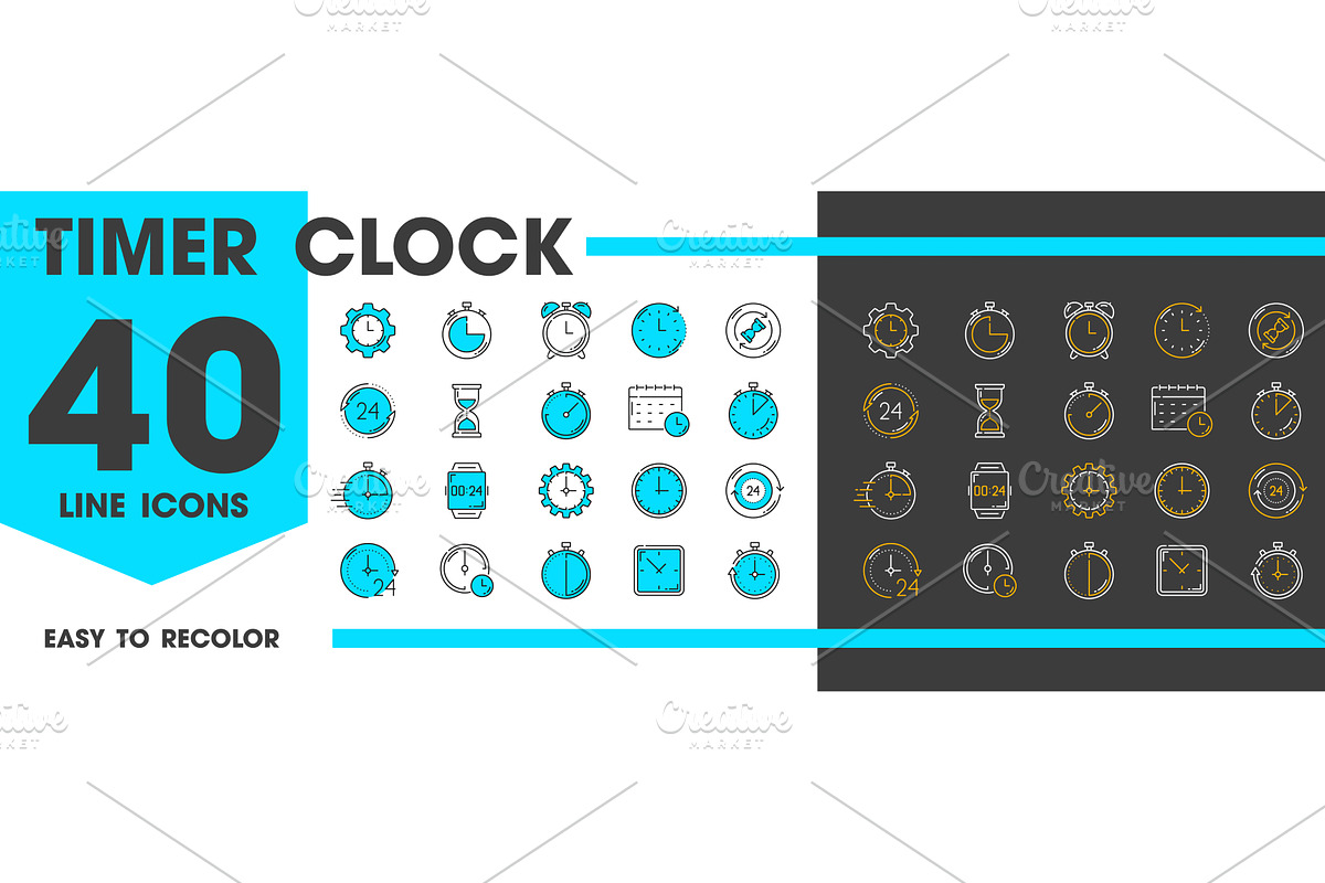 Timer clock line icons, an Object Illustration by Vector Tradition