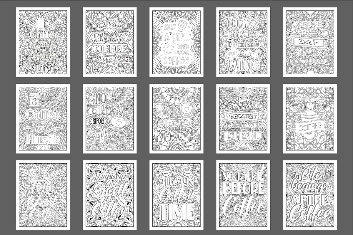 40 Coffee Quotes Coloring Pages, a Food Illustration by Blue Digital Studio (Photo 3 of 4)