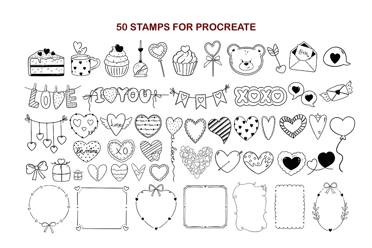 50 Valentine Procreate Stamps, a Brush Add-On by ArtGiftsStudio (Photo 3 of 5)