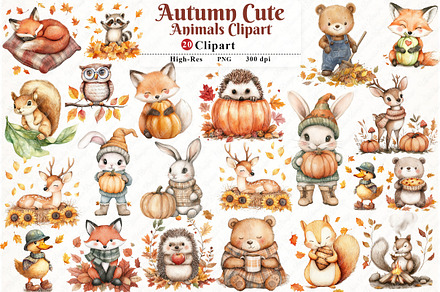 Autumn Cute Animals Clipart, an Illustration by Watercolor design