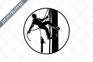 Arborist Climbing Up Tree SVG