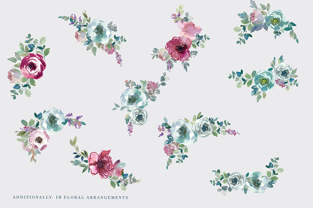 Mint & Mauve Watercolor Floral Set, a Decorative Illustration by ...