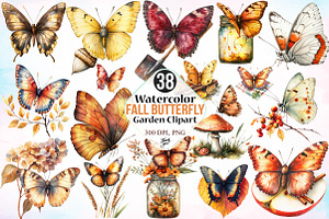 Watercolor Fall Butterfly Garden Cli, an Animal Illustration by Canvas Craft