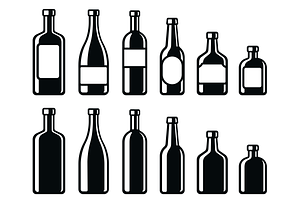 Alcohol Bottles Icons, a Solid Icon by Irina Mir