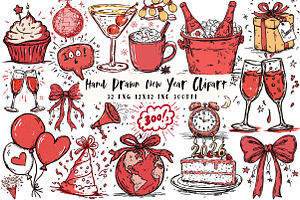 Hand Drawn New Year Clipart, an Illustration by OK Design