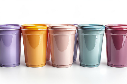 Colorful Collage of Plastic Cups Isolated on White Background, a Photo by AS photostudio