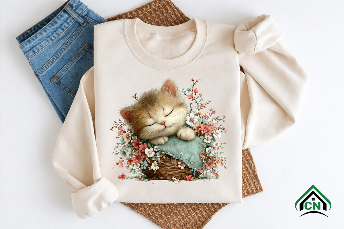 Whimsical Spring Cat Clipart PNG, an Illustration by Craft Nest (Photo 8 of 12)