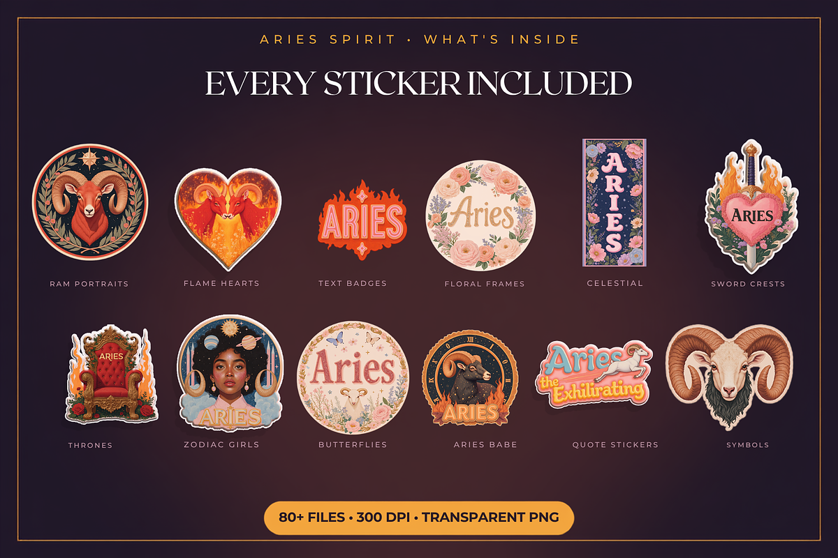 Aries Zodiac Sticker Bundle 80+, an Object Graphic by Jakayla Digital Co (Photo 2 of 15)